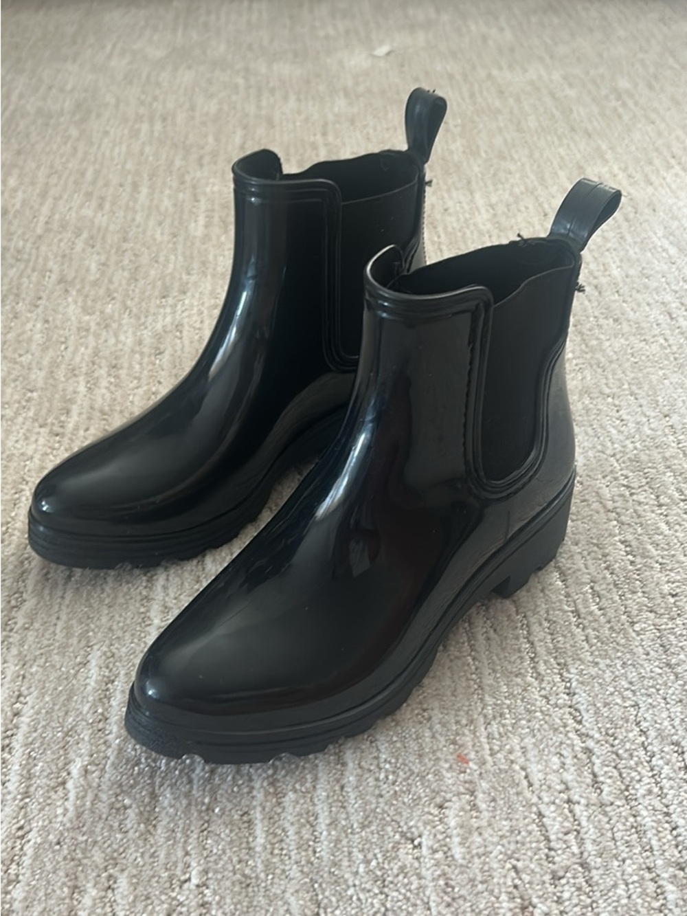 T.J.Maxx Glossy Black Chelsea Rain Booties